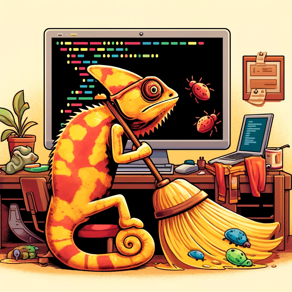 Chameleon cleaning code to symbolize bug fixing with a cleaned code